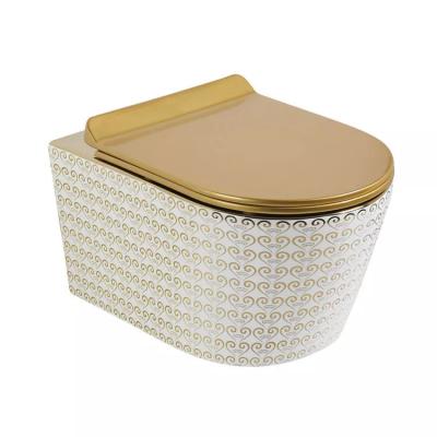 China Double-flow Royal Style Plated Gold Wall Hung Toilet Bowls for sale