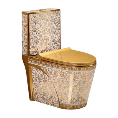 China Double-Flow Ceramic Sanitary Ware Luxury Style Gold Plated WC Toilet for sale