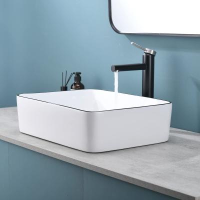 China Modern Hot Sale Rectangular Gold Trim Bathroom Vanity Top Vessel Sink for sale