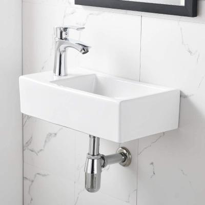 China Modern Small Corner Wall Mount Bathroom Rectangular Left Hand Sink Wash Basin for sale