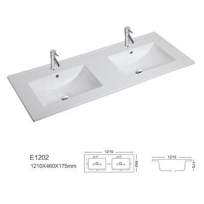 China Modern Slim Double Edge Console Bathroom Drop In Sink Bowl Porcelain Wash Basin for sale