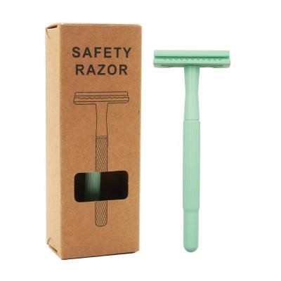 China Amazone High Quality Zero Scrap Brass Handle Double Edge Female Safety Razor Double Edge Female Safety Razor With 5pcs Blade Refills for sale