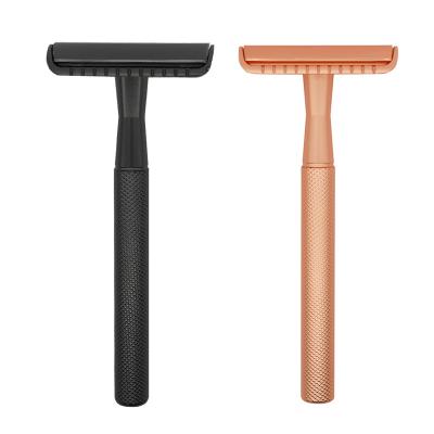 China Double edge reusable pink gold double edge razor logo hairdresser safety razor women safety razor eco-friendly custom metal straight razor for sale