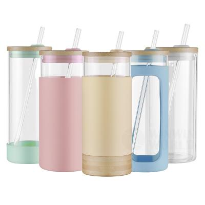 China Factory stocked glass water bottle professional silicone bamboo water bottle with silicone sleeve for sale