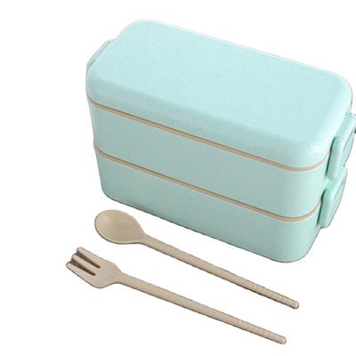 China Double Layer Bento Lunchboxes Microwave Food Storage Container Eco-friendly Japanese Wheat Straw Lunch Box for sale