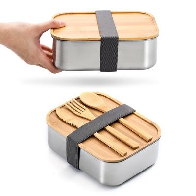 China Environmental Friendly Microwavable Bamboo Bowl Stainless Steel Food Bowl Large Capacity And Easy To Carry With Buckles And Bandage for sale