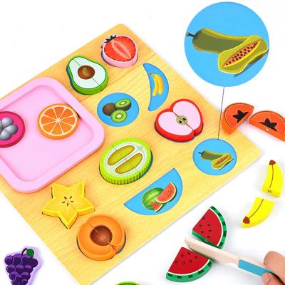 China Funny Educational Kitchen Simulation Food Toy Vegetables Cutting Fruit Western Children Pretend Picking Magnetic Wooden Game Toys for sale