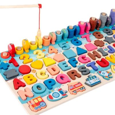 China Playing Montessori Wood Blocks Puzzle Set Board For Toddler Preschool Kids Learning Educational Toys For Number Counting for sale