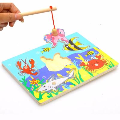 China Baby Game Puzzle Board 3D Wooden Puzzle Children Education Magnetic Fishing Toy Game for sale