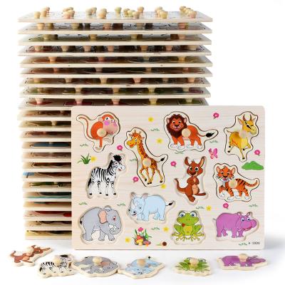 China Fruit Jigsaw Puzzle Children 3D Wooden Animal Wooden Hand Grab Boards Toys Vehicle Animals Fruits Knowledge Tangram Jigsaw Kids Montessori Educational Toys for sale