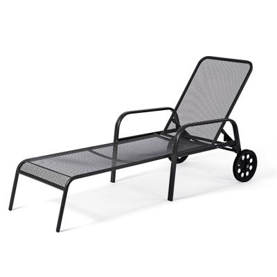 China Modern Steel Net Lounge With Wheel And Adjustable Back Outdoor Furniture Garden Sun Bed for sale