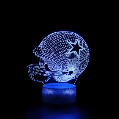 China Modern Visual Colored Light 3D Helmet Dallas Cowboy Table Lamps Rugby Helmet 3D Illusion Night Lights for sale