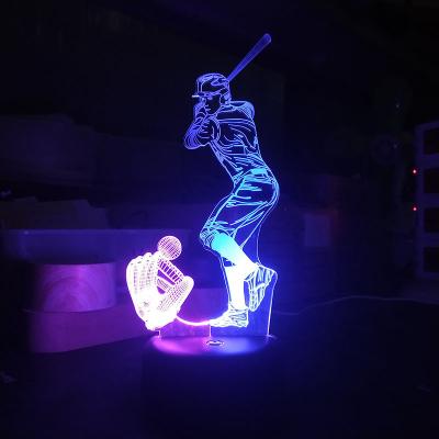 China Colorful Creative Eye Contact Bedroom Night Atmosphere Gift Light Baseball LED 3D Illusion Fill Lamp for sale