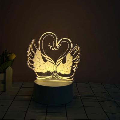 China Pretty New Swan Printing LED Bedroom Design 3D Lights 3D Illusion Acrylic Night Lamps Valentine's Day Gifts for sale