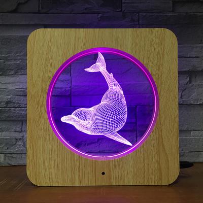 China New 3D Bedroom Touch LED Night Light Bedroom Atmosphere Light Wood Grain Photo Frame Light for sale