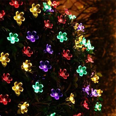 China Peach ON-OFF Flower String Fairy Lights Outdoor Solar Garden Christmas Party Decoration LED String Light for sale