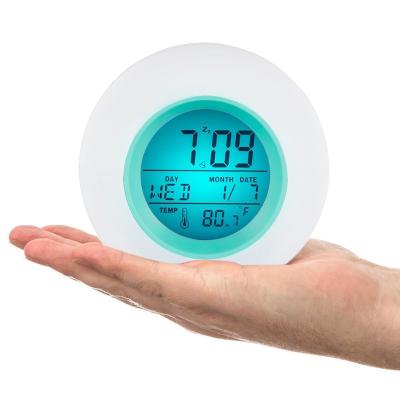 China Hot Selling Smart Bedroom Alarm LED Light Round Table Clock With Temperature For Bedrooms LED Night Lights for sale