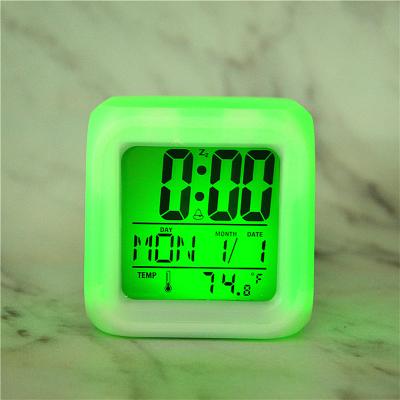 China Bedroom Alarm Clock Thermometer Date Time LED Night Light Glowing Change 7 Color Digital Alarm Clock Night Lights for sale