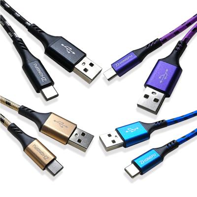 China Factory Wholesale 2.4A 1m Nylon Braided Type C Charging Data Mobile Phone USB Cable for sale