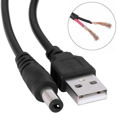 China MP3/MP4 Player 24AWG USB 2.0 A Male To 5 Volt 1.9FT/1.5M DC 5.5x2.1mm 5V Power Cable 5V Barrel Jack Charging Cord Black Plug Connector Charger for sale