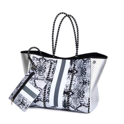 China 2021 New Fashion Print Women Handbags Neoprene Casual Tote Bag Neoprene Handbag Colorful Portable Beach Bag for sale