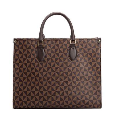 China Wholesale Large Capacity Fashion Designer Printing PU Leather Handbag For Women Shoulder Bags Luxury Checkered Tote Custom Casual Handbags for sale