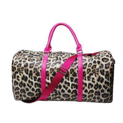 China Vintage Leopard Weekender Bags For Ladies Travel Tote For Women PU Leather Large Capacity Shoulder Bag Overnight Duffel Bag for sale