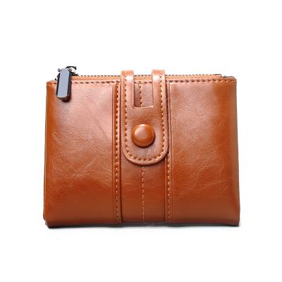 China Hot Sale Vintage Wax Oil Brush Leather Wallet Anti-theft Female Short Soft Leather Wallet Double-hand Bag Multi-Card Bag for sale