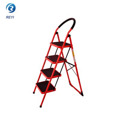 China Folding Ladders Powder Coated Steel 4 Step Safety Ladder With Handrail for sale