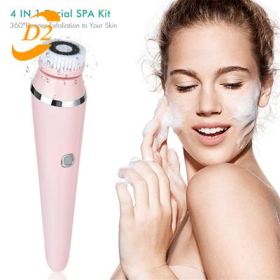 China Anti-Puffiness 4 in 1 Waterproof Electric Rechargeable Blackhead Facial Cleansing Brush Silicone Exfoliating Skin Care Face Cleansing Brush for sale