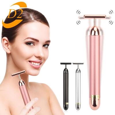 China Wrinkle Remover 24k Gold Face Lift Bar Roller Vibration Slimming Massager Facial Stick Beauty Skin Care Vibrating T Shaped Tool for sale