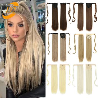 China U-tip Hair 22 Inch Heat Resistant Hair Ponytail Long Straight Synthetic Hair Extensions Wrap Around Pony Hairpiece For Women for sale