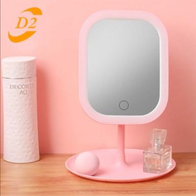 China D2 Lighted Beauty LED Makeup Mirror With Lamp Rechargeable Dorm Office Vanity Light Girls Beauty Mirror for sale