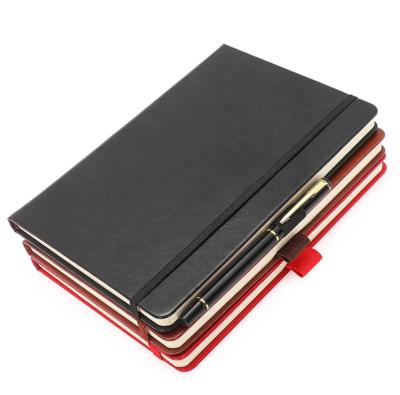 China Custom Size Hardcover Hardcover Book Logo A5 PU Leather Notebook With Elastic Band for sale