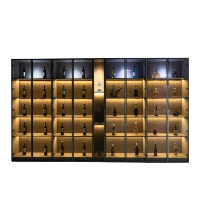 China Luxury Adjustable Commercial Aluminum Wine Rack Wine Liquor Cabinet Furniture Display Whiskey Doors(Other) Glass Cabinet for sale