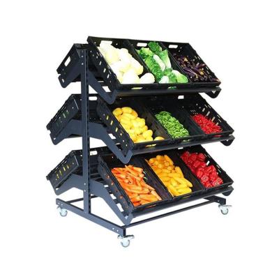 China Good Price Double Sided Double Sided Movable Plastic Fruit And Vegetable Display Stand Store Supermarket Shelf Rack For Vegetables for sale