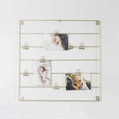 China Metal Painted Wire Photo Frame Gold Rectangle Clip Picture Frame With 10 Clips for sale