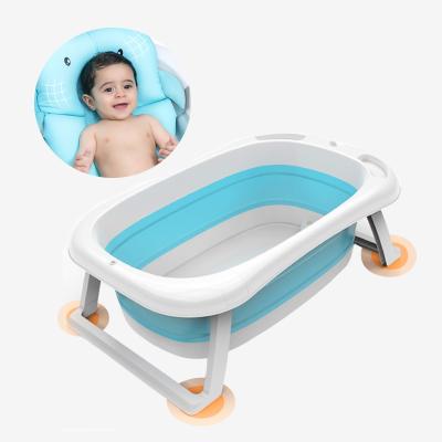 China Fold Up/Durable Hot Folding Baby Bathtub With Temperature Sensing Plastic Kids Position Folding Baby Spa Bathtub Set With Water Plug for sale