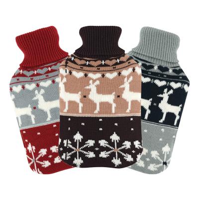 China FLANNEL Winter Heating Bag Christmas Series Deer Elk Pattern Hot Water Bag Woven Bottle With Knitting Cover for sale