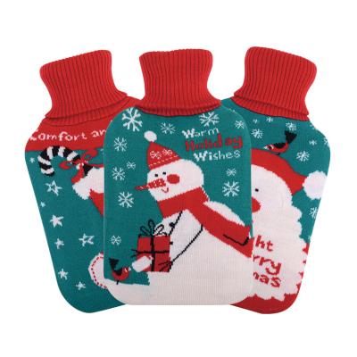 China FLANNEL Christmas Snowman Pattern Knitting Hot Water Bag Bottle With Cover for sale