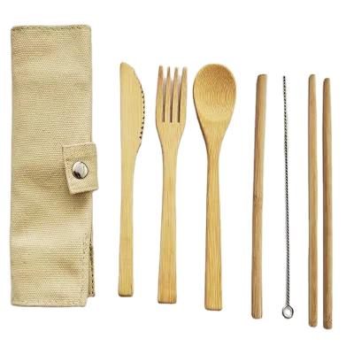 China Bamboo Cutlery Travel Cutlery Packaging Bamboo Utensil Set Portable Bamboo Straw Spoon Knife Fork Chopsticks for sale