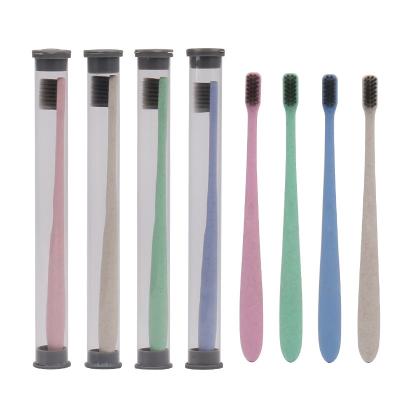 China Biodegradable Eco-friendly Bamboo Charcoal Toothbrush Soft Wheat Straw Toothbrush With Case for sale