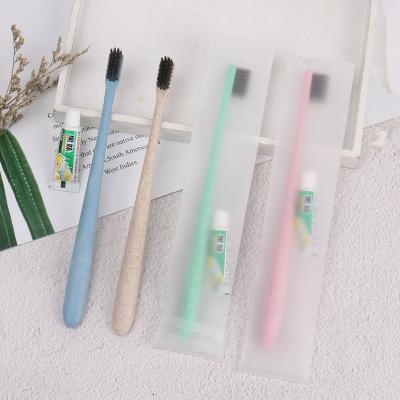 China Nature Wheat Straw Biodegradable Plastic Natural Hard Bristle Friendly Toothbrush for sale