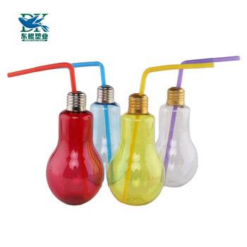 China Food& empty bpa free PET plastic beverage packaging 100ml, 200ml, 250ml, 360ml, 500ml bulb shaped glass bottle with led straw for tea beverage drinking for sale