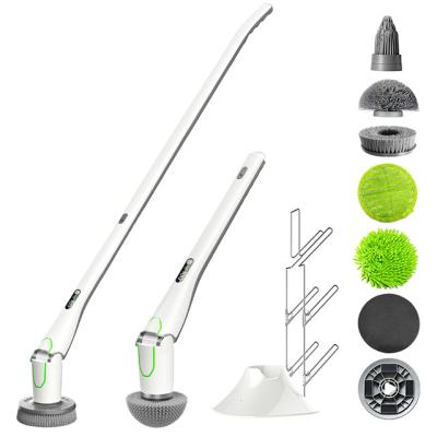 China Electric Car Cleaning Tools Broom Bathroom Tile Remover with 6 Replaceable Brush Heads and 1 Extension Arm for sale