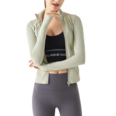 China Yoga Jacket Yoga Sleeves Gym Sports Indoor Professional Nylon Collar Long Stand Breathable Quick Dry Tops For Women for sale