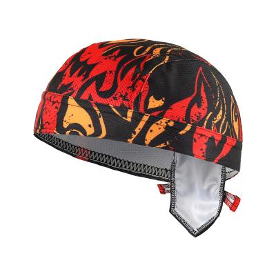 China DecorateÂ   2021 new style flame pattern fashion head scarf breathable polyester durag unisex cycling main scarf for sale