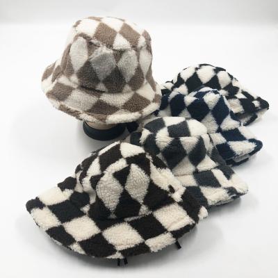 China 2021 Fashion Customized High Quality Polyester Bucket Hat Winter Warm Checked Hat For Women On Stock for sale