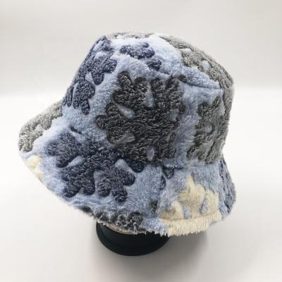 China Fashion On Stock Adults Colorful Polyester Winter Fluffy Fisherman Hat Printed Unisex Bucket Hat With Cheap Price for sale