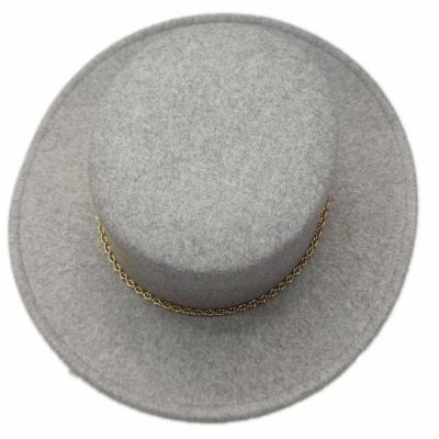 China Picture Felted Hat Wide Brim Panama Hat Belt Buckle Wool Felt Hat Soft Hat With Chain For Formal Occasstion for sale